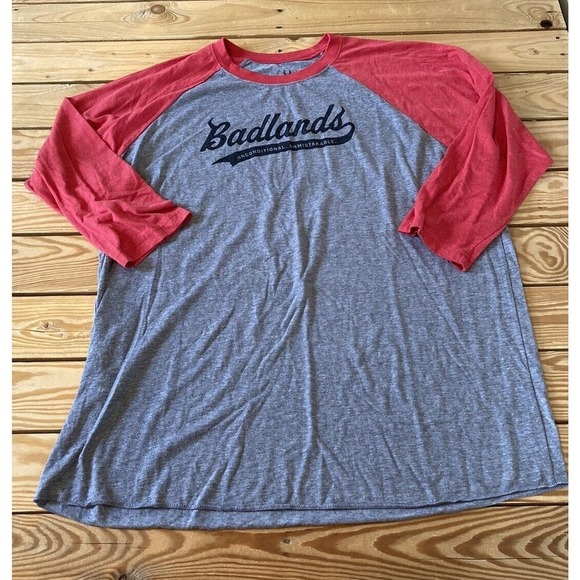 Badlands 3/4 Sleeve T Shirt Size 2XL Men’s Gray Red - Picture 1 of 6